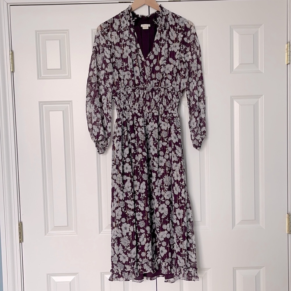 Shoshanna Purple Metallic Midi Dress